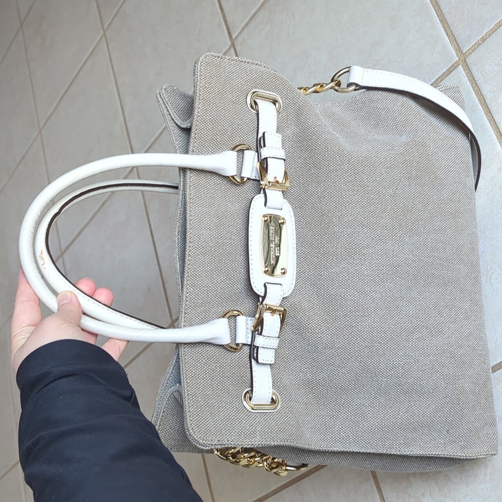 MICHAEL KORS Hamilton Canvas and Vanilla Leather Large Tote